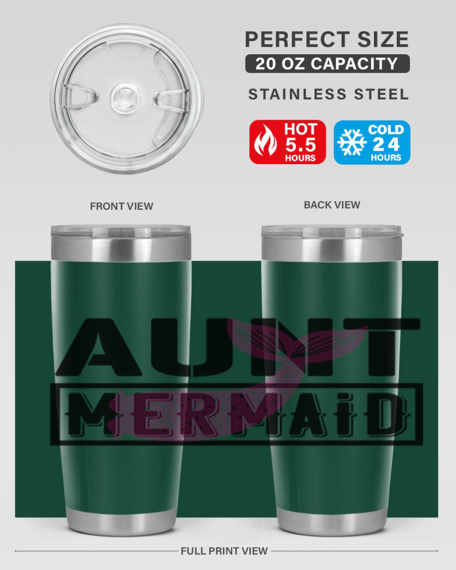 Aunt Mermaid 17# Tumbler, a stylish 20oz stainless steel tumbler with a vibrant mermaid design, perfect for hot and cold beverages.