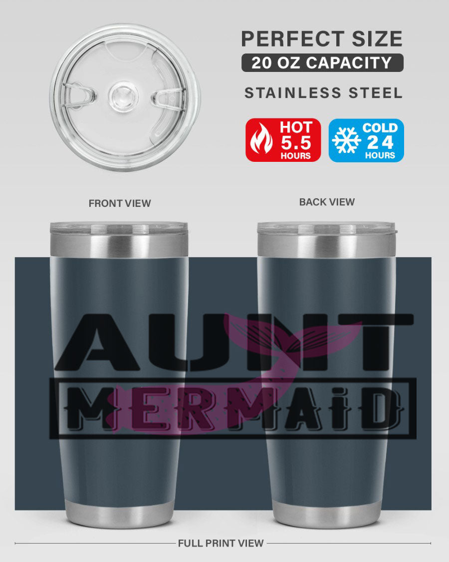 Aunt Mermaid 17# Tumbler, a stylish 20oz stainless steel tumbler with a vibrant mermaid design, perfect for hot and cold beverages.