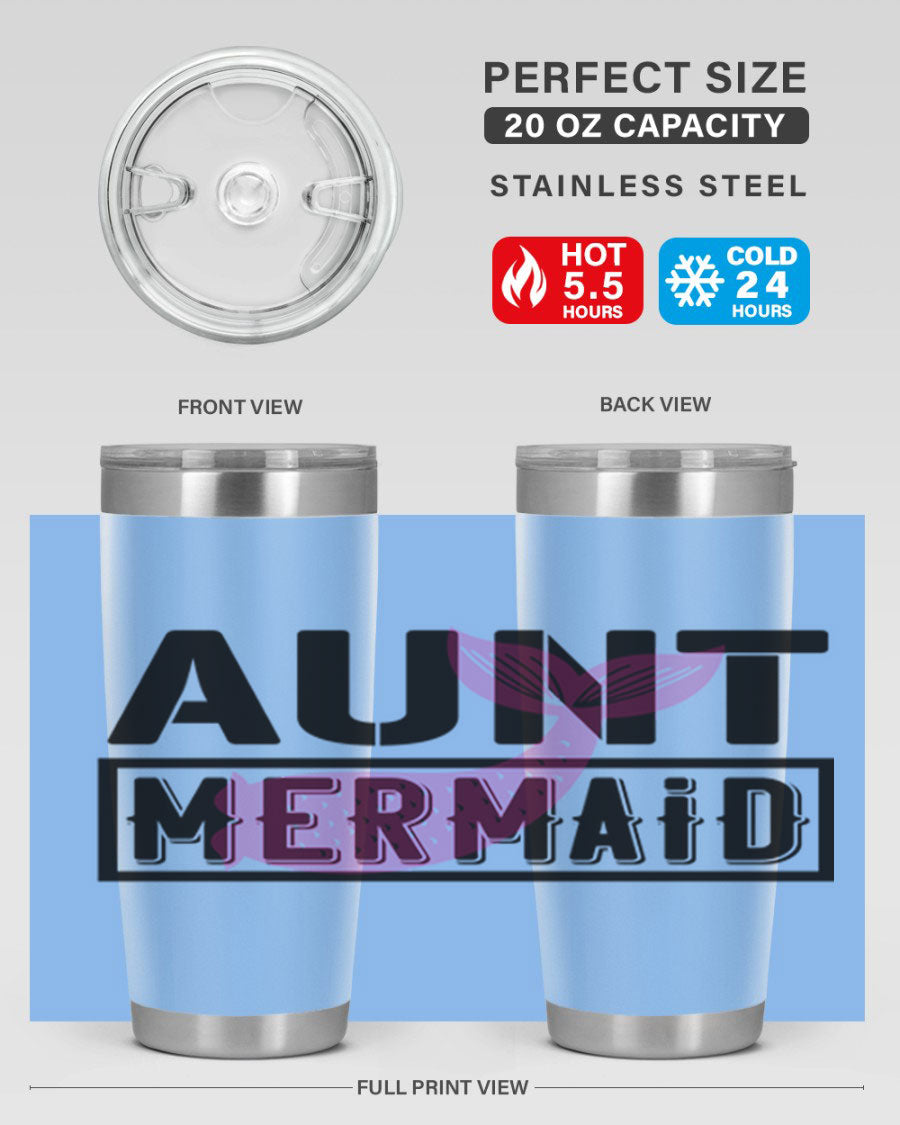 Aunt Mermaid 17# Tumbler, a stylish 20oz stainless steel tumbler with a vibrant mermaid design, perfect for hot and cold beverages.