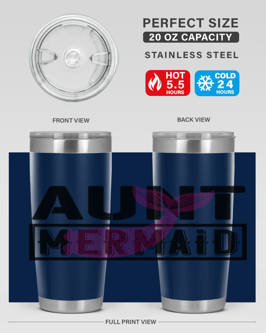 Aunt Mermaid 17# Tumbler, a stylish 20oz stainless steel tumbler with a vibrant mermaid design, perfect for hot and cold beverages.