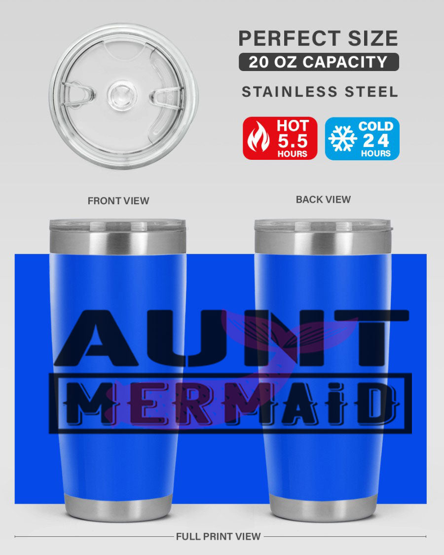 Aunt Mermaid 17# Tumbler, a stylish 20oz stainless steel tumbler with a vibrant mermaid design, perfect for hot and cold beverages.