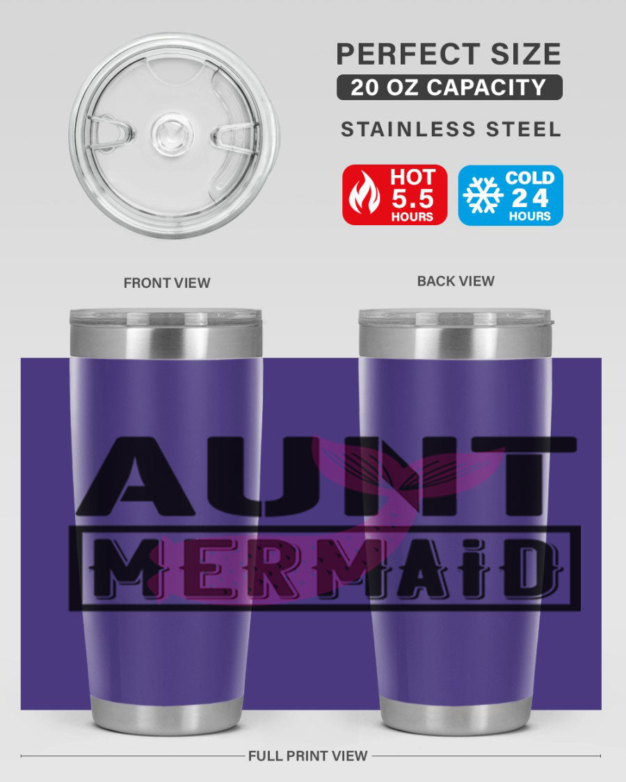 Aunt Mermaid 17# Tumbler, a stylish 20oz stainless steel tumbler with a vibrant mermaid design, perfect for hot and cold beverages.
