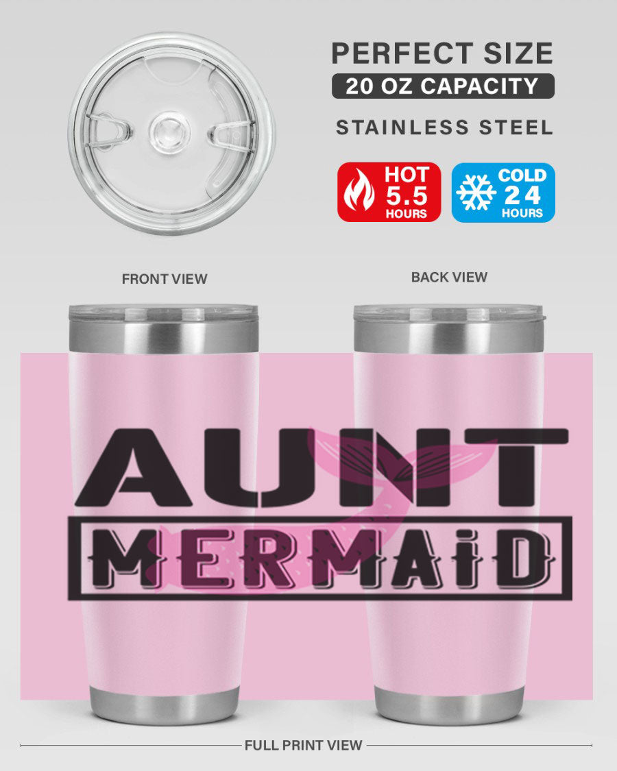 Aunt Mermaid 17# Tumbler, a stylish 20oz stainless steel tumbler with a vibrant mermaid design, perfect for hot and cold beverages.