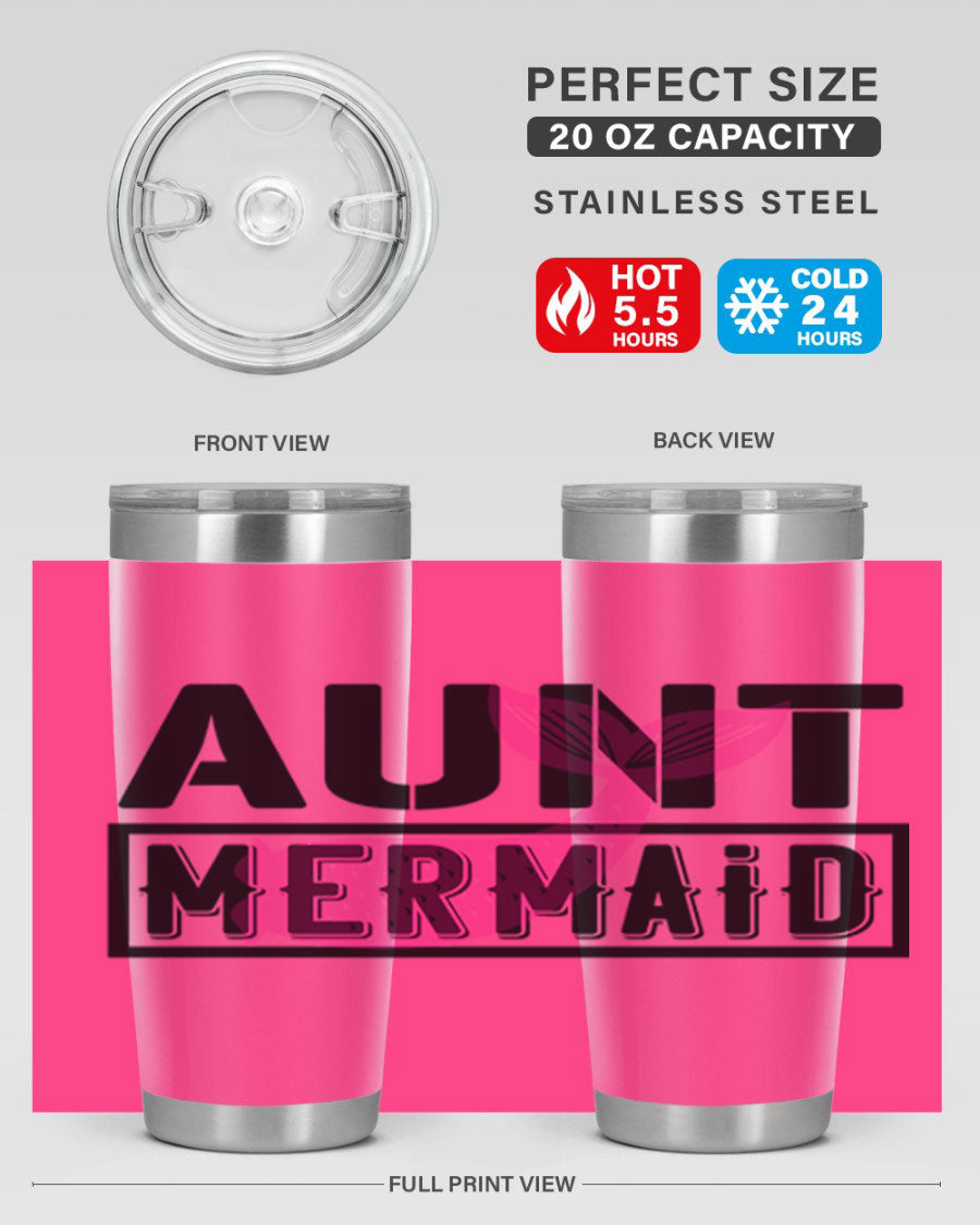 Aunt Mermaid 17# Tumbler, a stylish 20oz stainless steel tumbler with a vibrant mermaid design, perfect for hot and cold beverages.