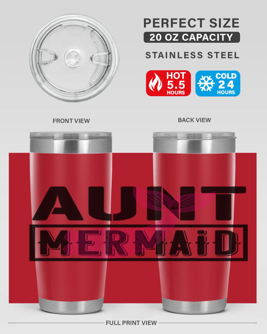 Aunt Mermaid 17# Tumbler, a stylish 20oz stainless steel tumbler with a vibrant mermaid design, perfect for hot and cold beverages.