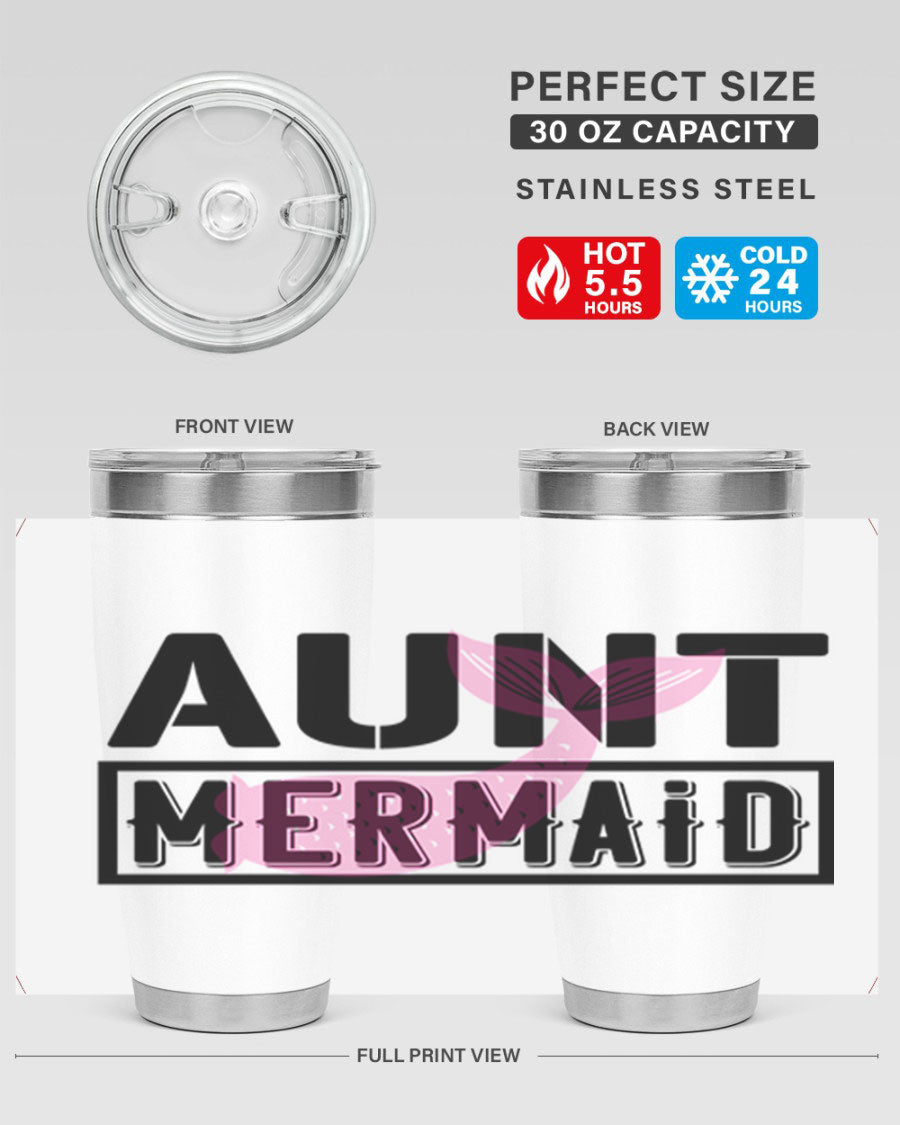 Aunt Mermaid 17# Tumbler, a stylish 20oz stainless steel tumbler with a vibrant mermaid design, perfect for hot and cold beverages.
