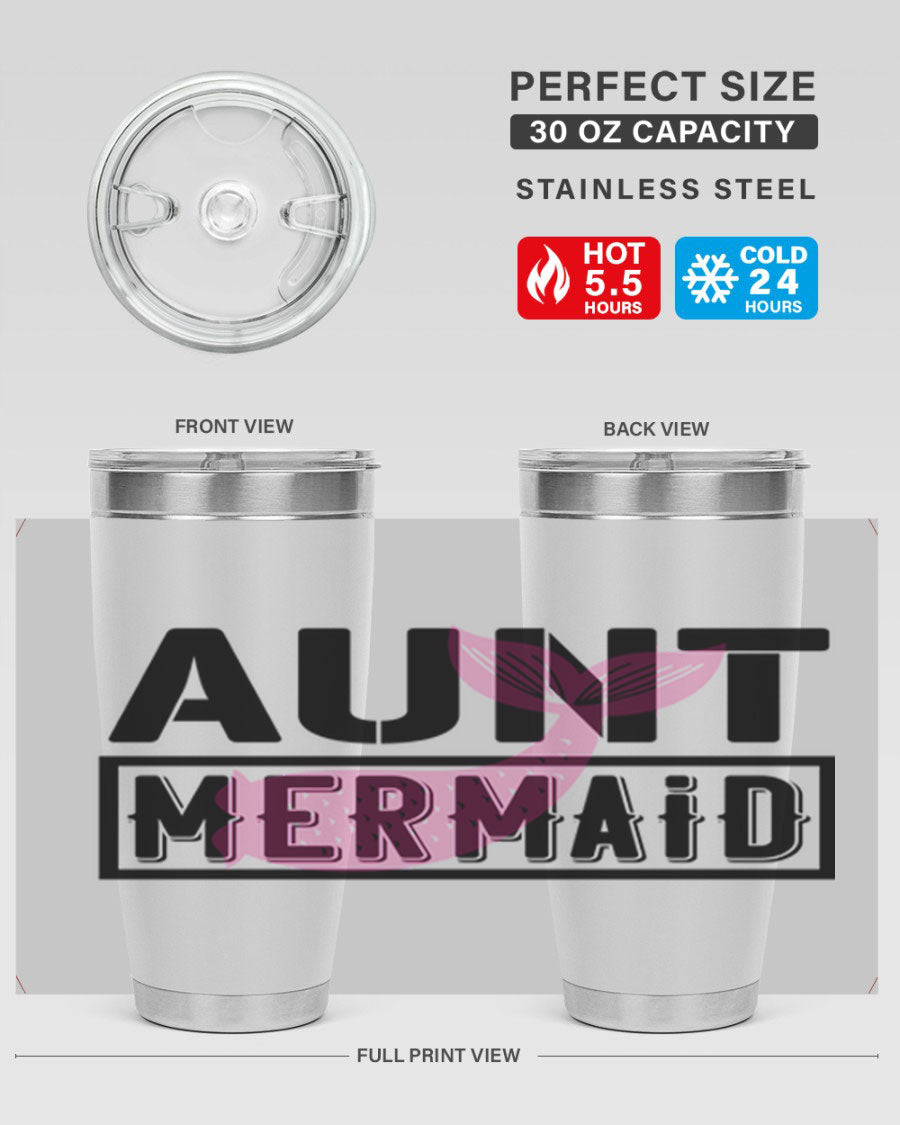 Aunt Mermaid 17# Tumbler, a stylish 20oz stainless steel tumbler with a vibrant mermaid design, perfect for hot and cold beverages.