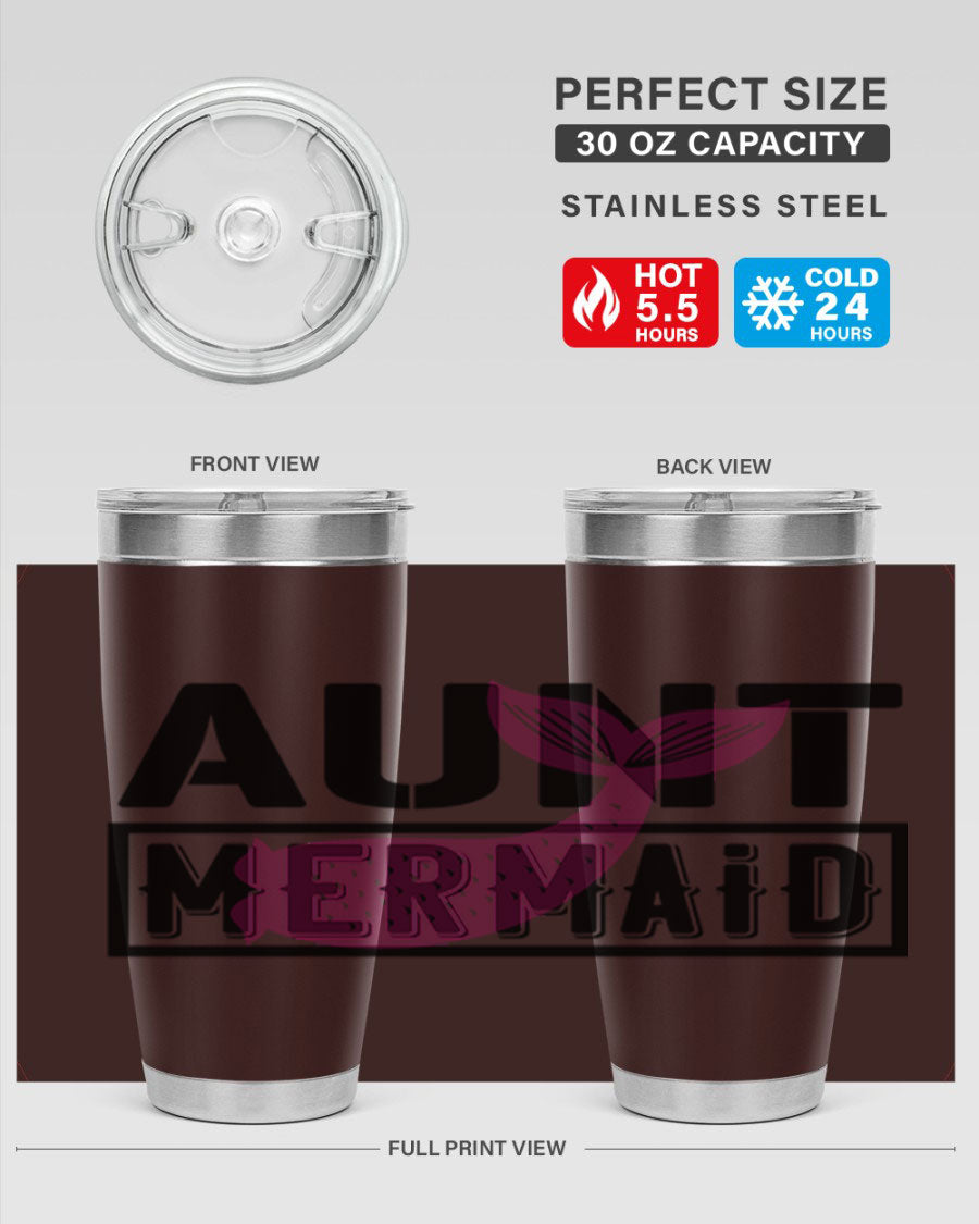 Aunt Mermaid 17# Tumbler, a stylish 20oz stainless steel tumbler with a vibrant mermaid design, perfect for hot and cold beverages.