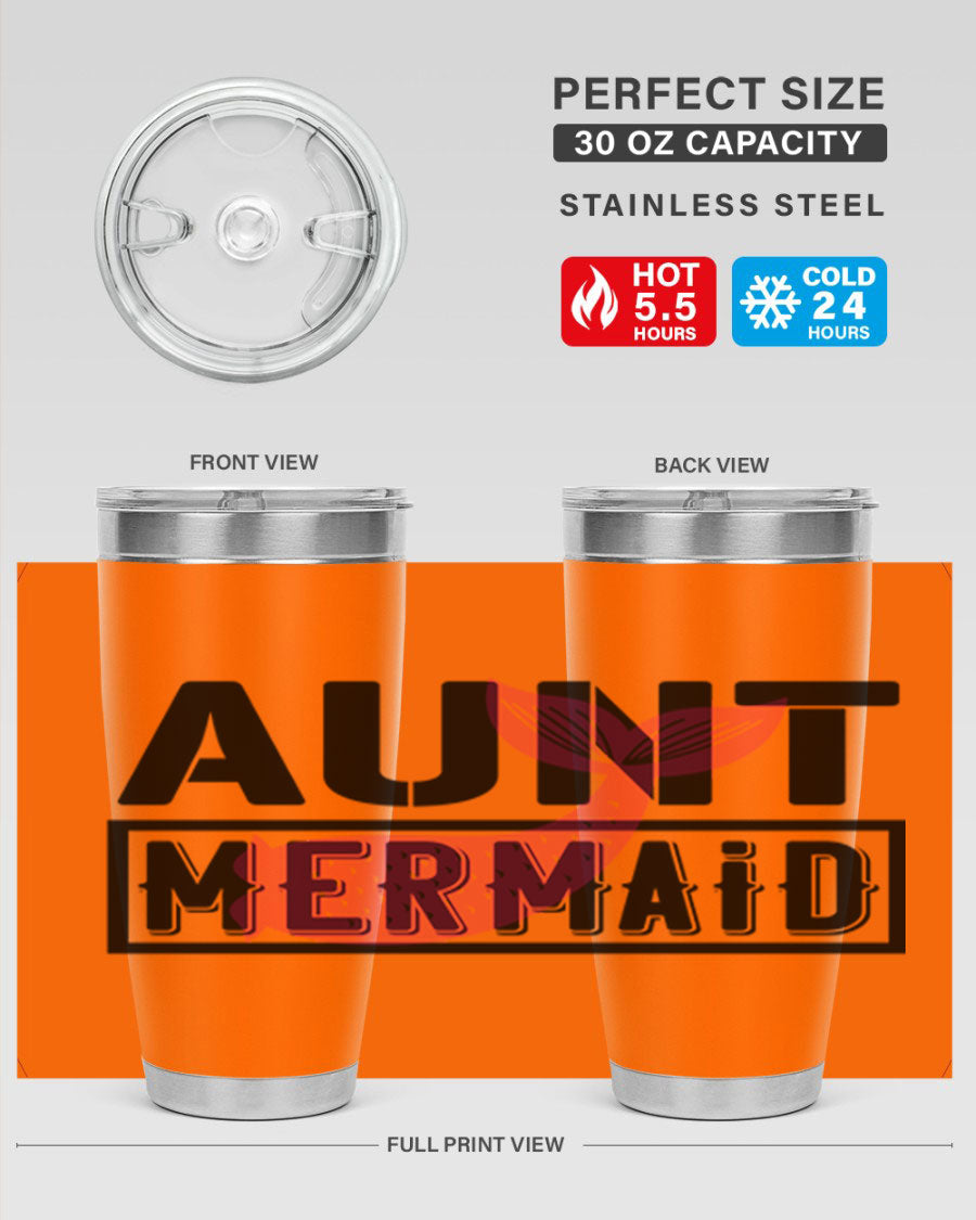 Aunt Mermaid 17# Tumbler, a stylish 20oz stainless steel tumbler with a vibrant mermaid design, perfect for hot and cold beverages.