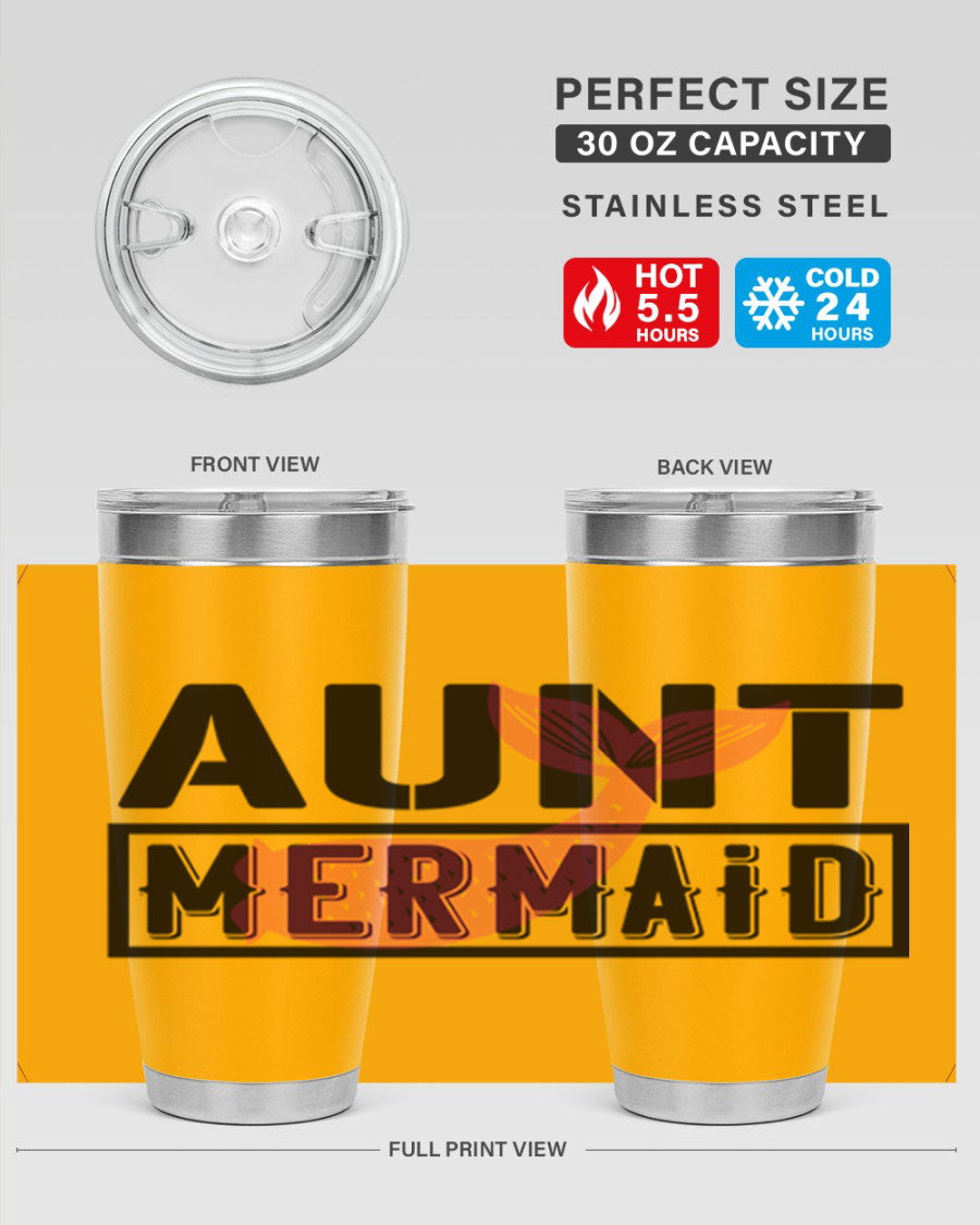 Aunt Mermaid 17# Tumbler, a stylish 20oz stainless steel tumbler with a vibrant mermaid design, perfect for hot and cold beverages.