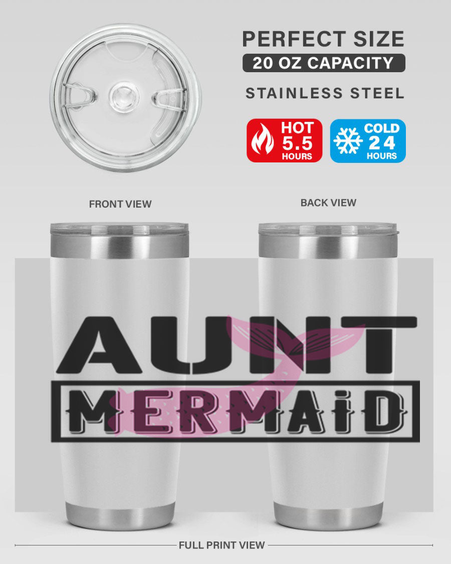 Aunt Mermaid 17# Tumbler, a stylish 20oz stainless steel tumbler with a vibrant mermaid design, perfect for hot and cold beverages.