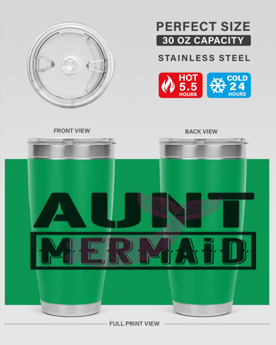 Aunt Mermaid 17# Tumbler, a stylish 20oz stainless steel tumbler with a vibrant mermaid design, perfect for hot and cold beverages.