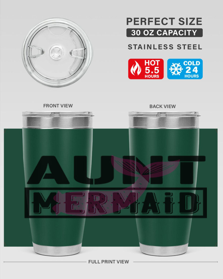 Aunt Mermaid 17# Tumbler, a stylish 20oz stainless steel tumbler with a vibrant mermaid design, perfect for hot and cold beverages.