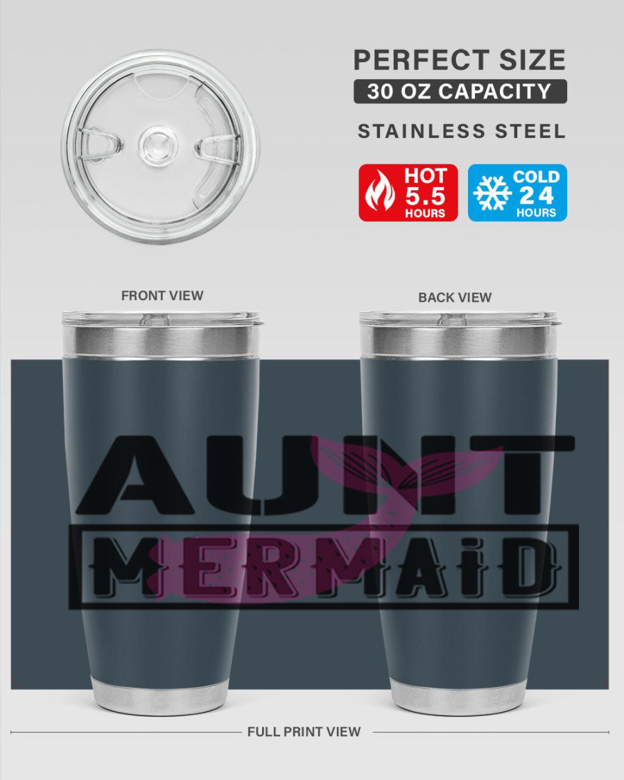 Aunt Mermaid 17# Tumbler, a stylish 20oz stainless steel tumbler with a vibrant mermaid design, perfect for hot and cold beverages.