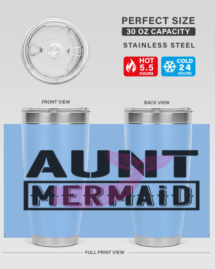 Aunt Mermaid 17# Tumbler, a stylish 20oz stainless steel tumbler with a vibrant mermaid design, perfect for hot and cold beverages.