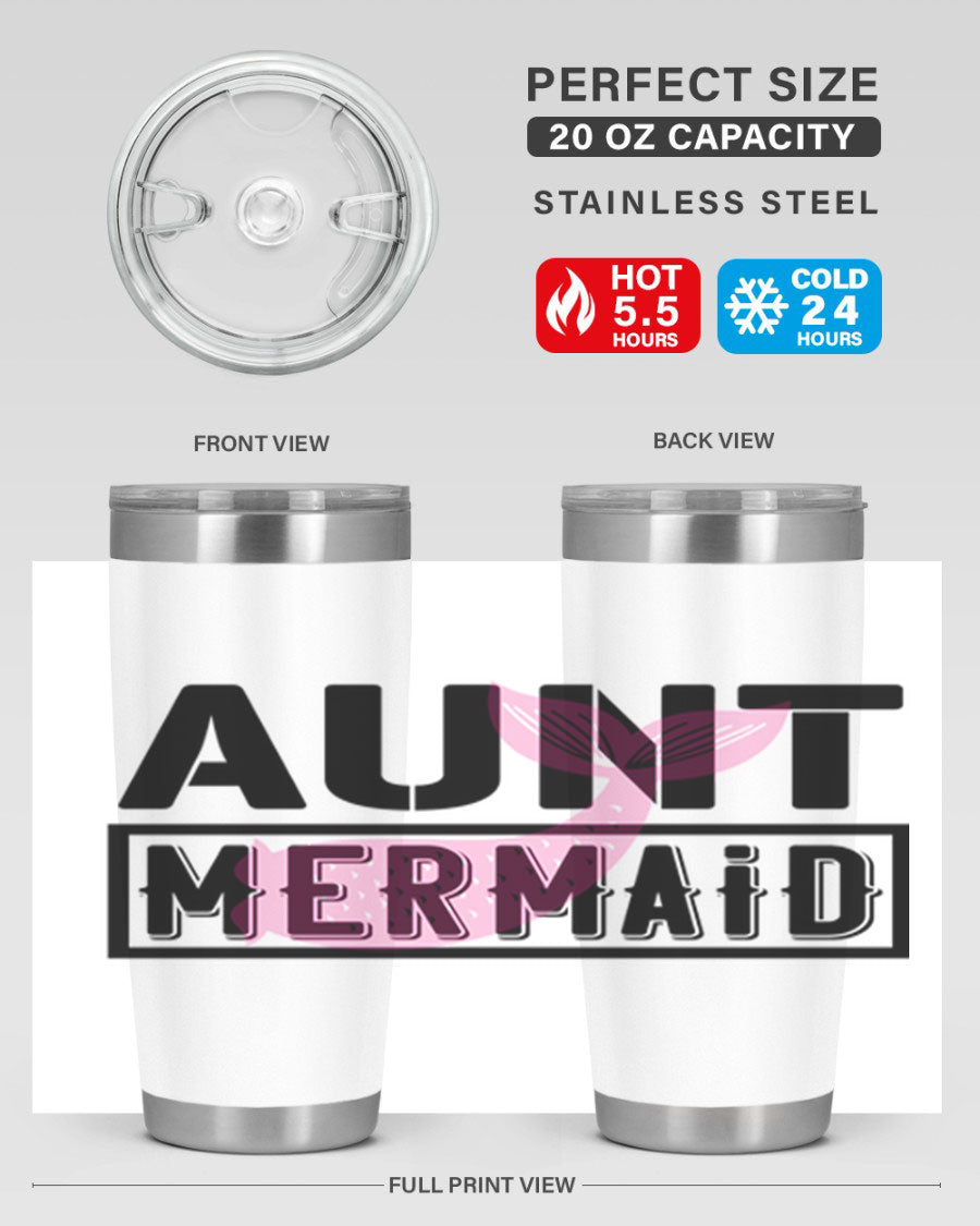 Aunt Mermaid 17# Tumbler, a stylish 20oz stainless steel tumbler with a vibrant mermaid design, perfect for hot and cold beverages.