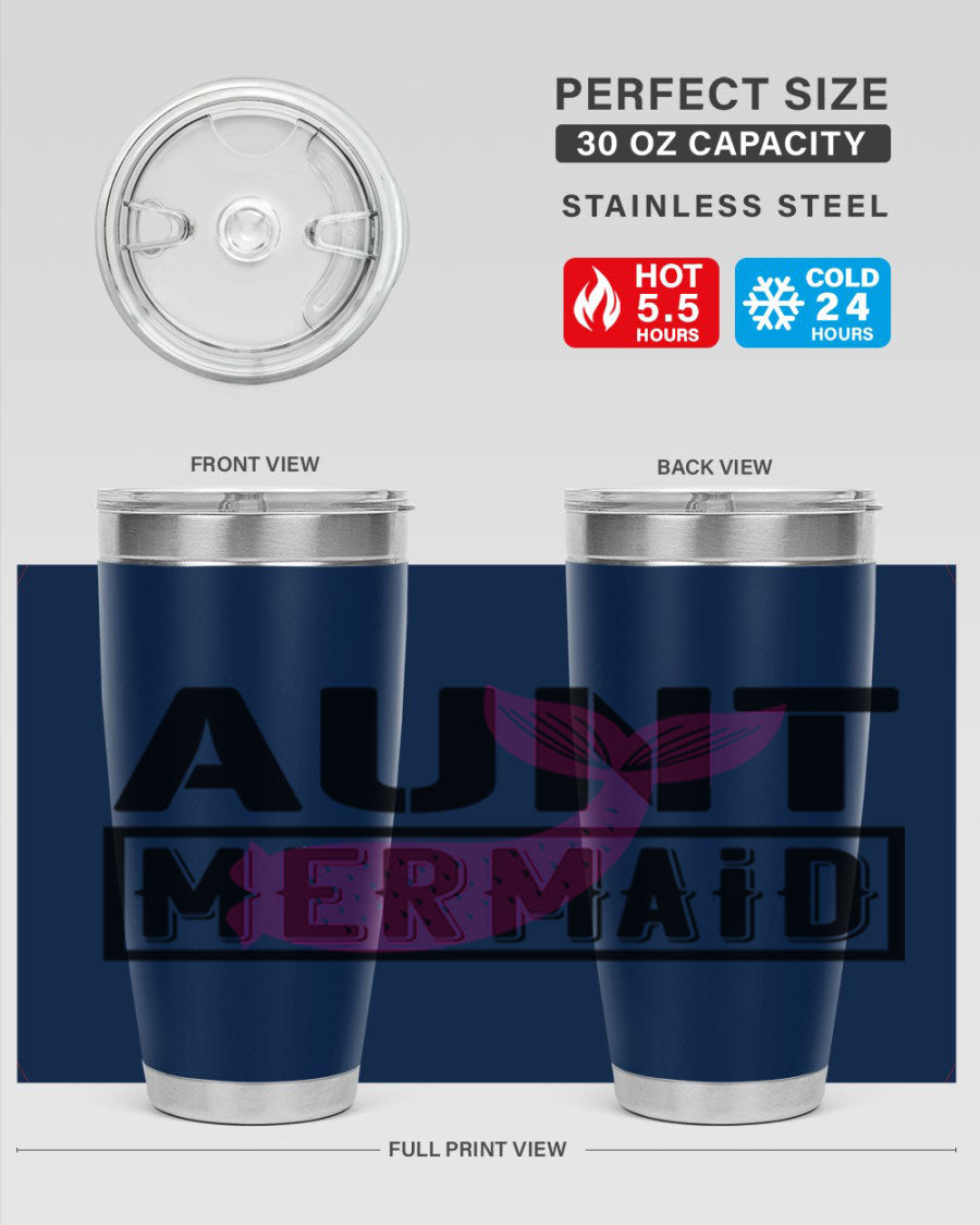 Aunt Mermaid 17# Tumbler, a stylish 20oz stainless steel tumbler with a vibrant mermaid design, perfect for hot and cold beverages.