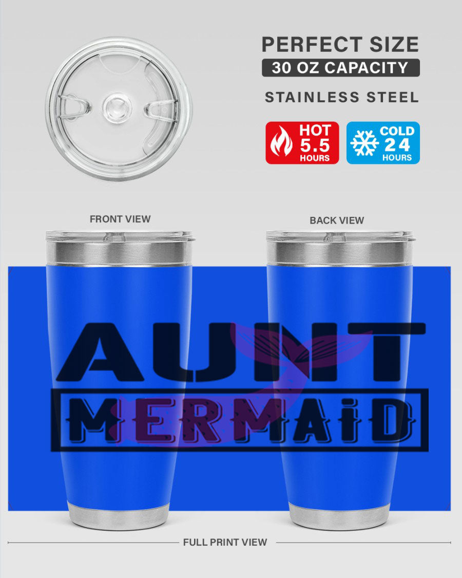 Aunt Mermaid 17# Tumbler, a stylish 20oz stainless steel tumbler with a vibrant mermaid design, perfect for hot and cold beverages.