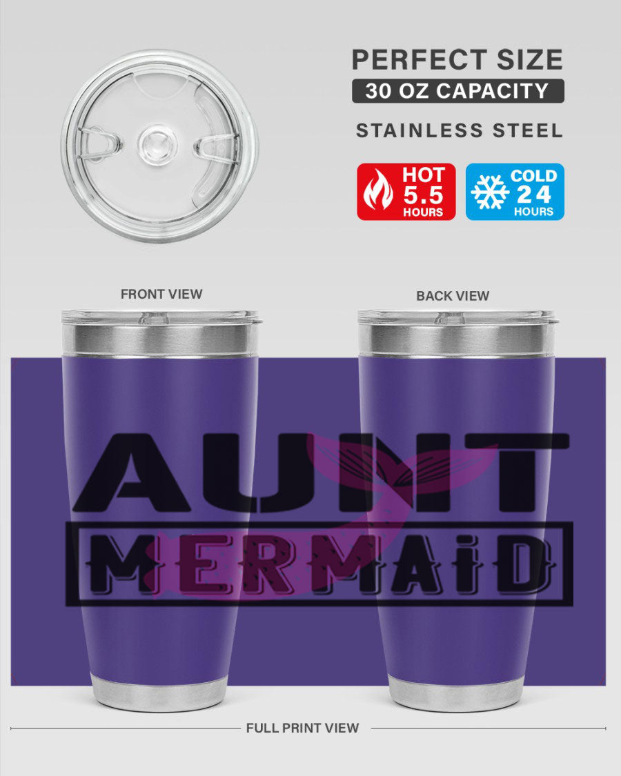 Aunt Mermaid 17# Tumbler, a stylish 20oz stainless steel tumbler with a vibrant mermaid design, perfect for hot and cold beverages.