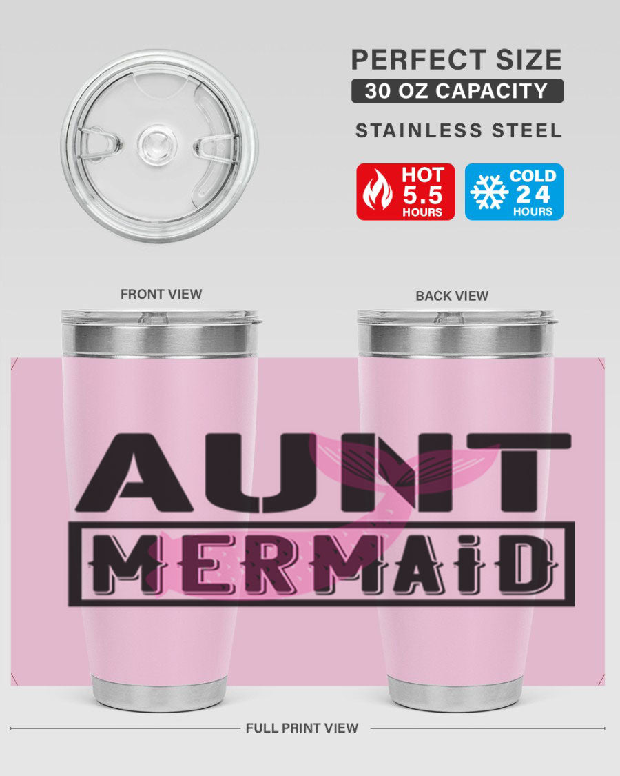 Aunt Mermaid 17# Tumbler, a stylish 20oz stainless steel tumbler with a vibrant mermaid design, perfect for hot and cold beverages.