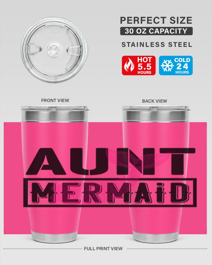 Aunt Mermaid 17# Tumbler, a stylish 20oz stainless steel tumbler with a vibrant mermaid design, perfect for hot and cold beverages.