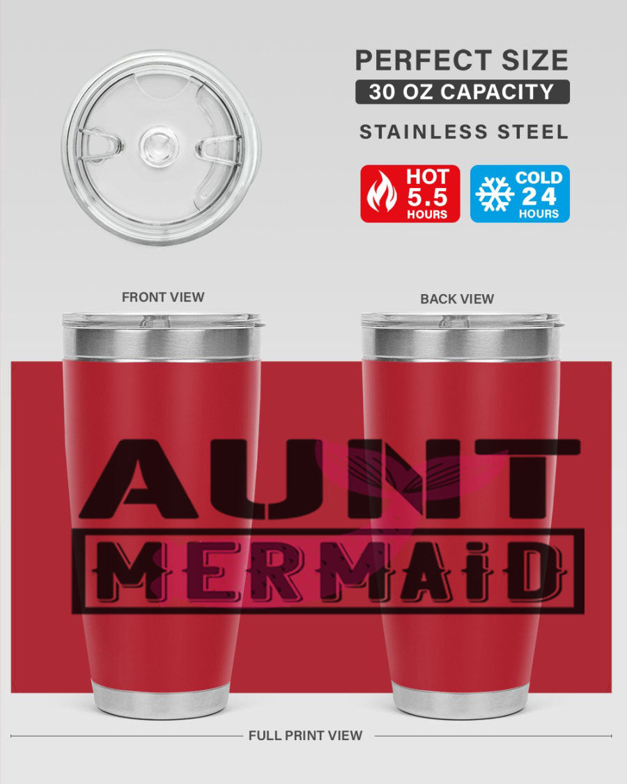 Aunt Mermaid 17# Tumbler, a stylish 20oz stainless steel tumbler with a vibrant mermaid design, perfect for hot and cold beverages.