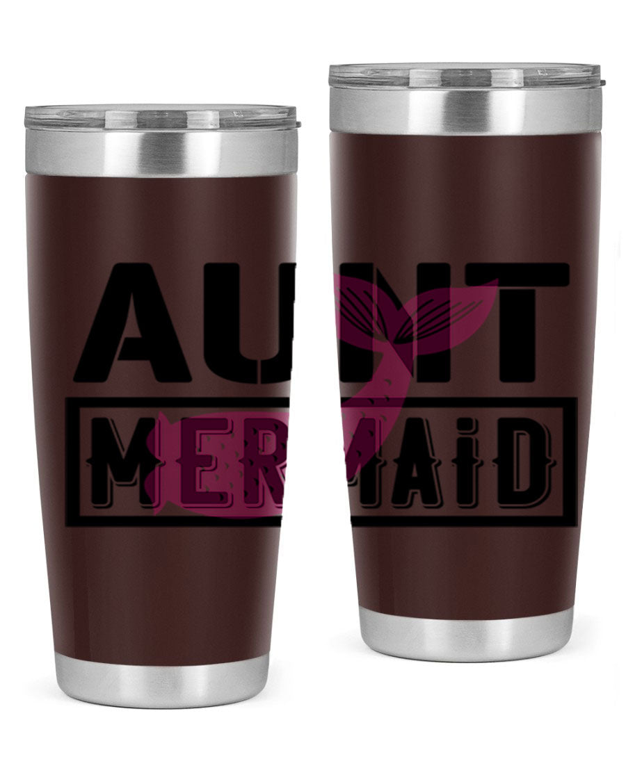 Aunt Mermaid 17# Tumbler, a stylish 20oz stainless steel tumbler with a vibrant mermaid design, perfect for hot and cold beverages.