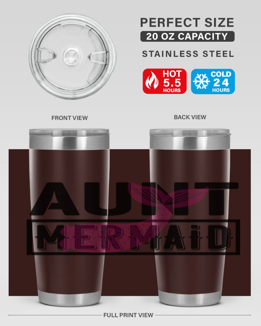 Aunt Mermaid 17# Tumbler, a stylish 20oz stainless steel tumbler with a vibrant mermaid design, perfect for hot and cold beverages.
