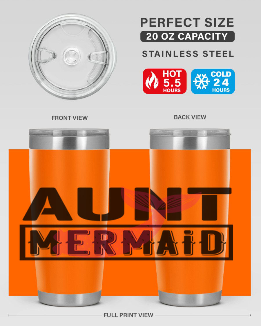 Aunt Mermaid 17# Tumbler, a stylish 20oz stainless steel tumbler with a vibrant mermaid design, perfect for hot and cold beverages.