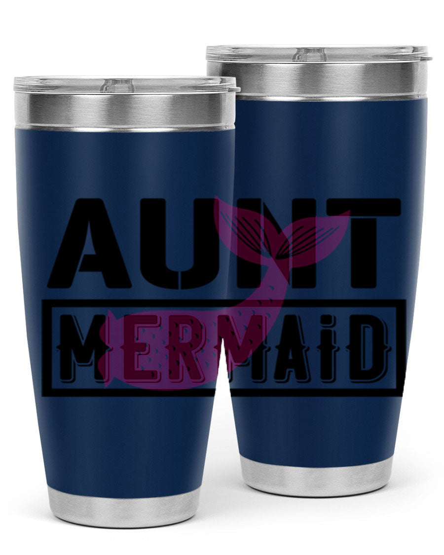 Aunt Mermaid 17# Tumbler, a stylish 20oz stainless steel tumbler with a vibrant mermaid design, perfect for hot and cold beverages.