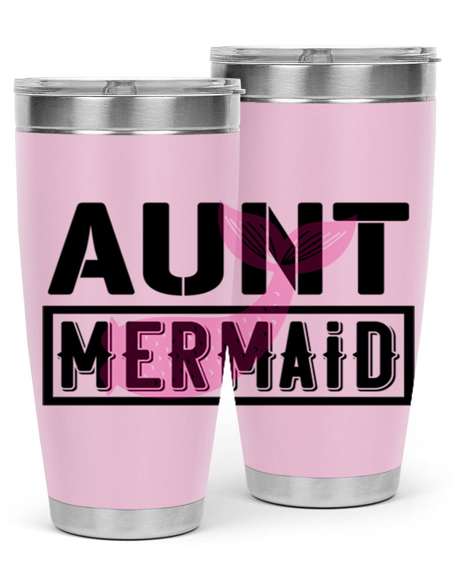 Aunt Mermaid 17# Tumbler, a stylish 20oz stainless steel tumbler with a vibrant mermaid design, perfect for hot and cold beverages.
