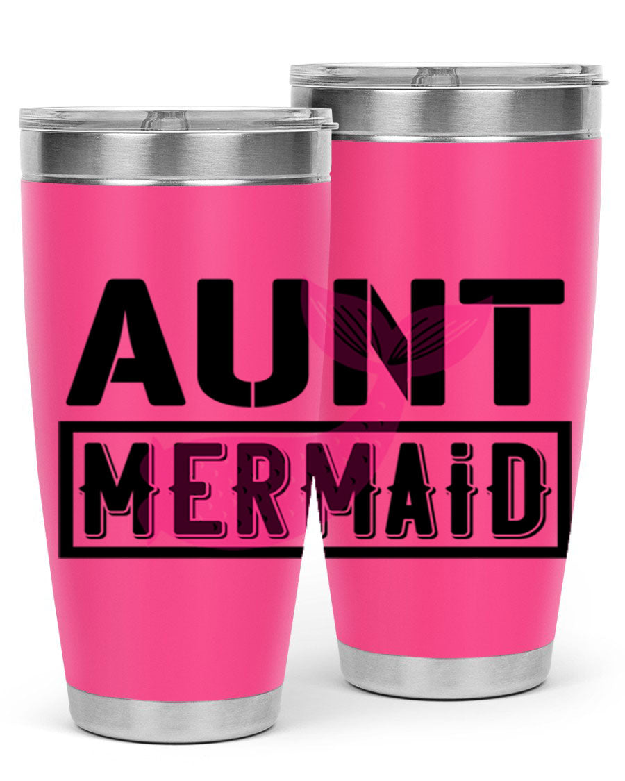 Aunt Mermaid 17# Tumbler, a stylish 20oz stainless steel tumbler with a vibrant mermaid design, perfect for hot and cold beverages.