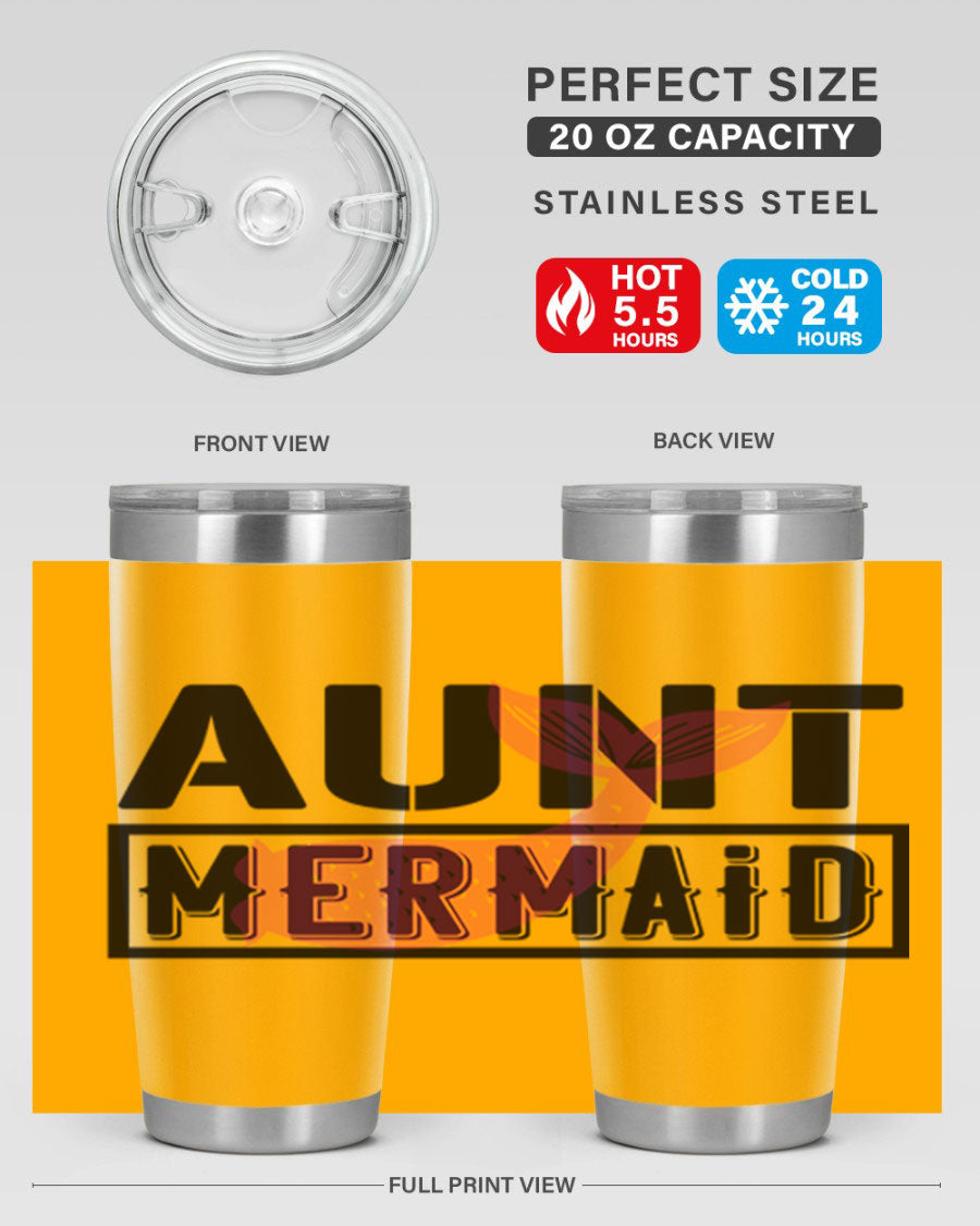 Aunt Mermaid 17# Tumbler, a stylish 20oz stainless steel tumbler with a vibrant mermaid design, perfect for hot and cold beverages.