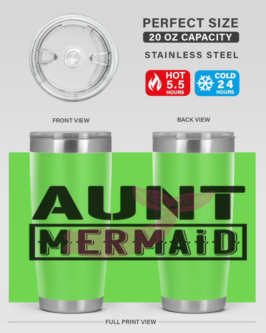 Aunt Mermaid 17# Tumbler, a stylish 20oz stainless steel tumbler with a vibrant mermaid design, perfect for hot and cold beverages.