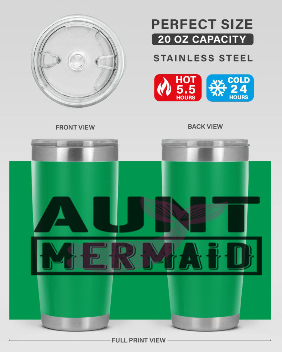 Aunt Mermaid 17# Tumbler, a stylish 20oz stainless steel tumbler with a vibrant mermaid design, perfect for hot and cold beverages.