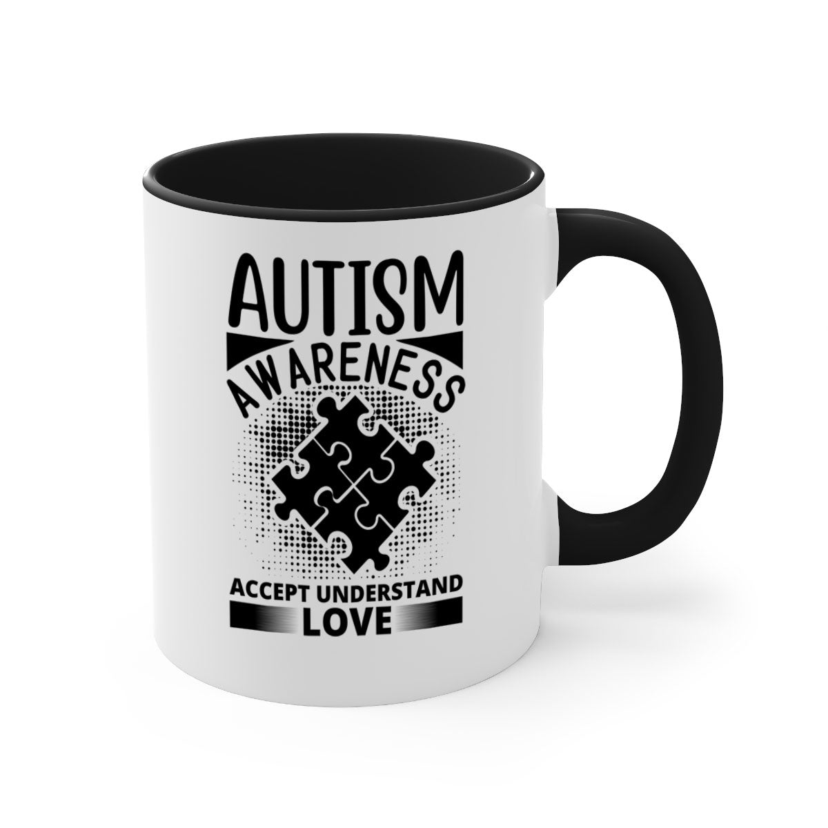 Autism awareness Style 43# mug with colorful handle and glossy finish, available in multiple colors and sizes.