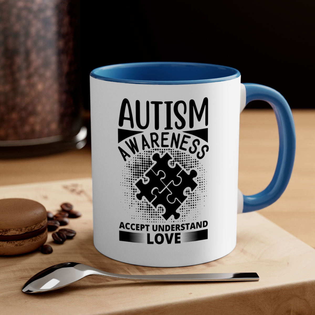 Autism awareness Style 43# mug with colorful handle and glossy finish, available in multiple colors and sizes.