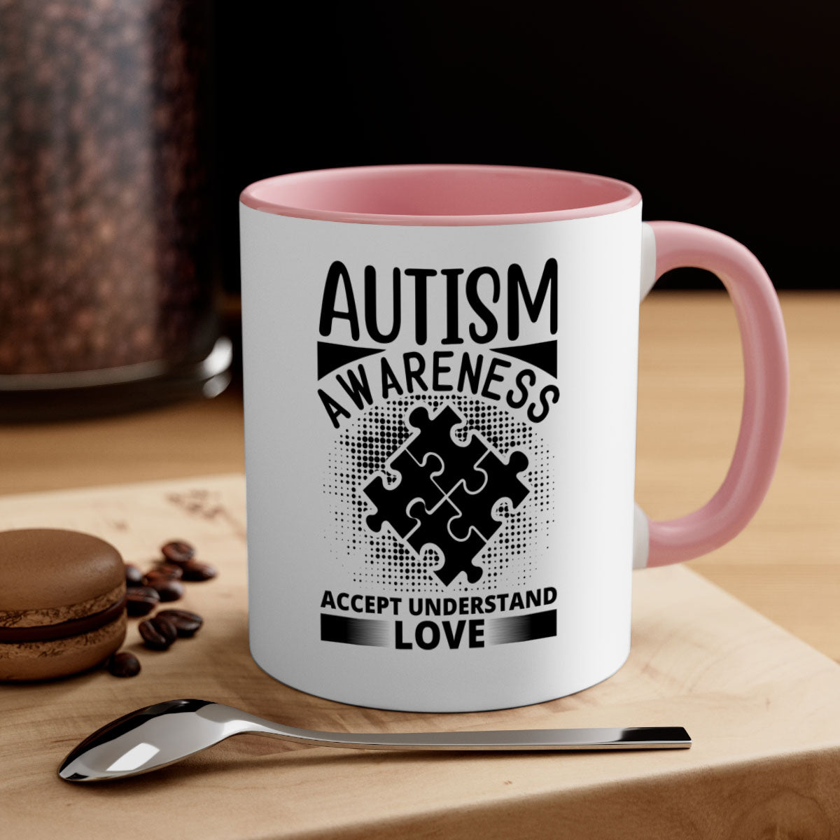 Autism awareness Style 43# mug with colorful handle and glossy finish, available in multiple colors and sizes.
