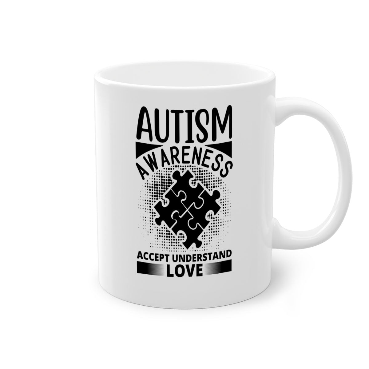 Autism awareness Style 43# mug with colorful handle and glossy finish, available in multiple colors and sizes.
