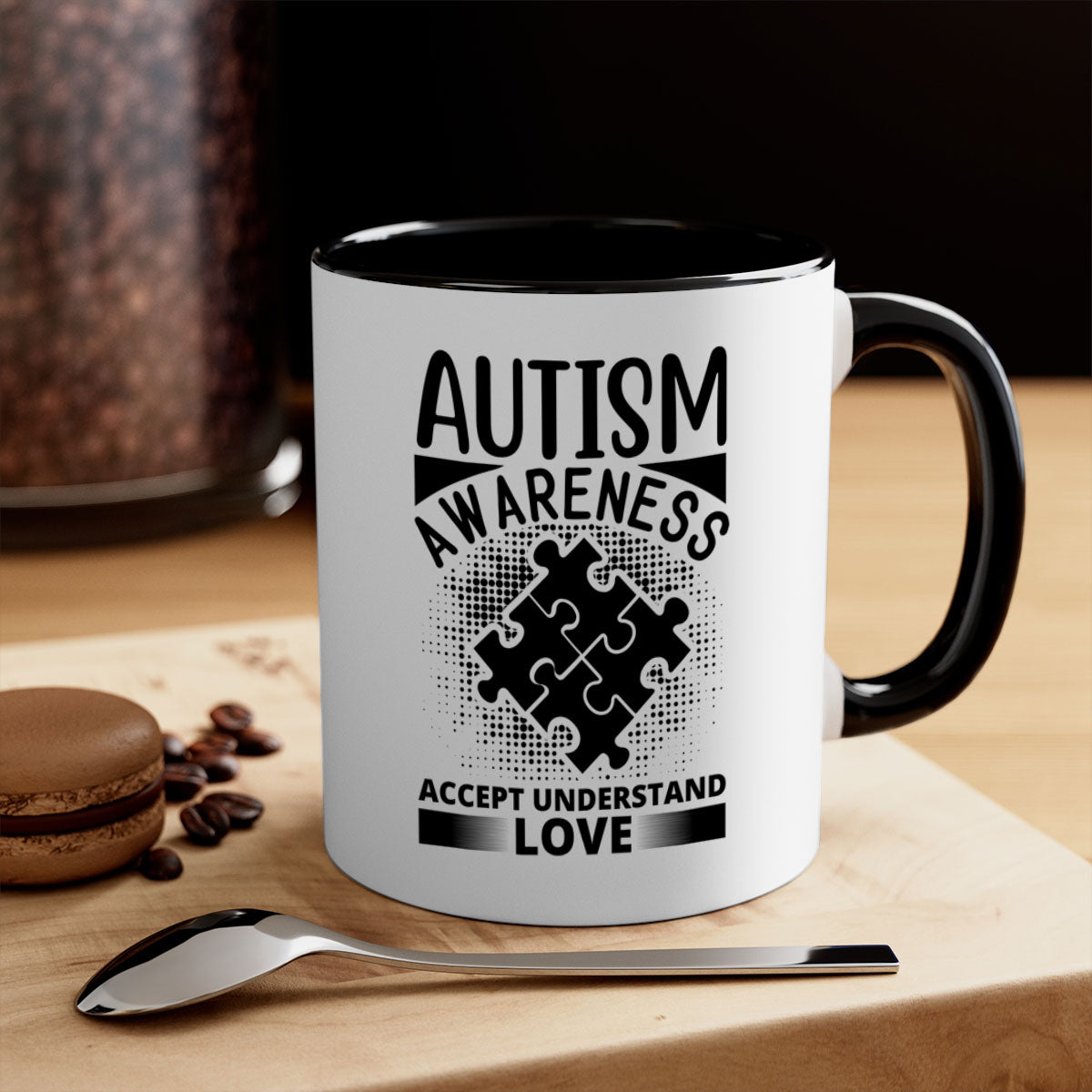 Autism awareness Style 43# mug with colorful handle and glossy finish, available in multiple colors and sizes.