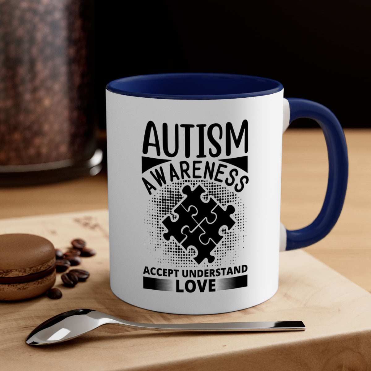 Autism awareness Style 43# mug with colorful handle and glossy finish, available in multiple colors and sizes.