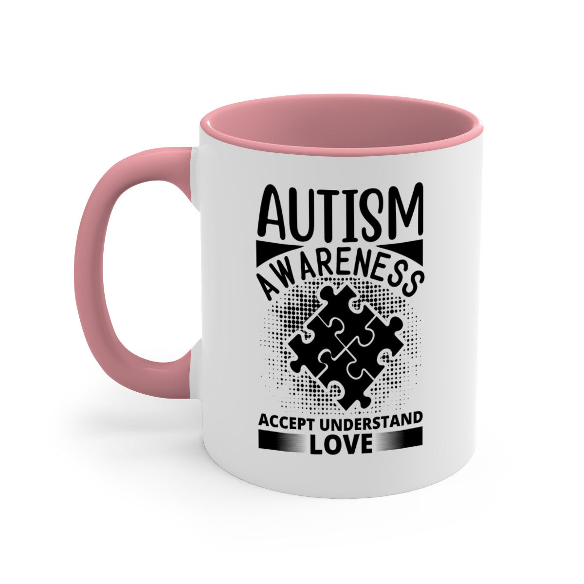 Autism awareness Style 43# mug with colorful handle and glossy finish, available in multiple colors and sizes.