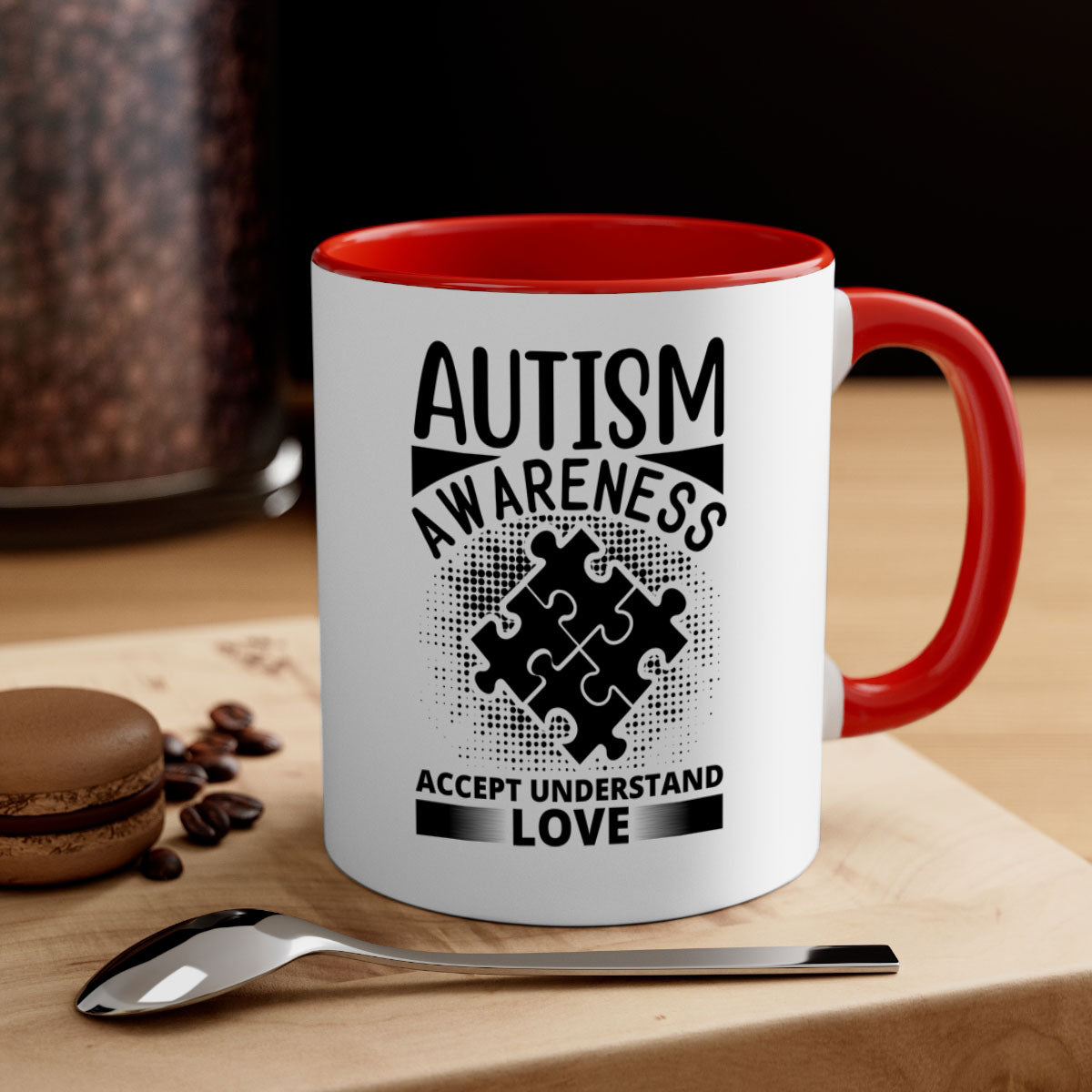 Autism awareness Style 43# mug with colorful handle and glossy finish, available in multiple colors and sizes.