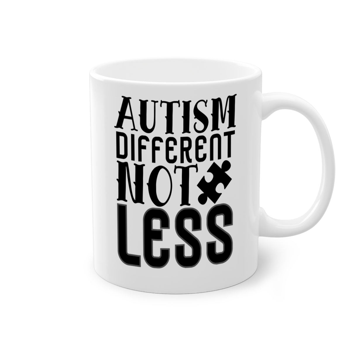 Autism different not less mug with colorful handle and interior, showcasing a glossy finish and available in multiple sizes.