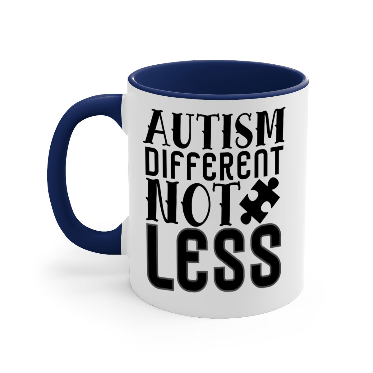 Autism different not less mug with colorful handle and interior, showcasing a glossy finish and available in multiple sizes.