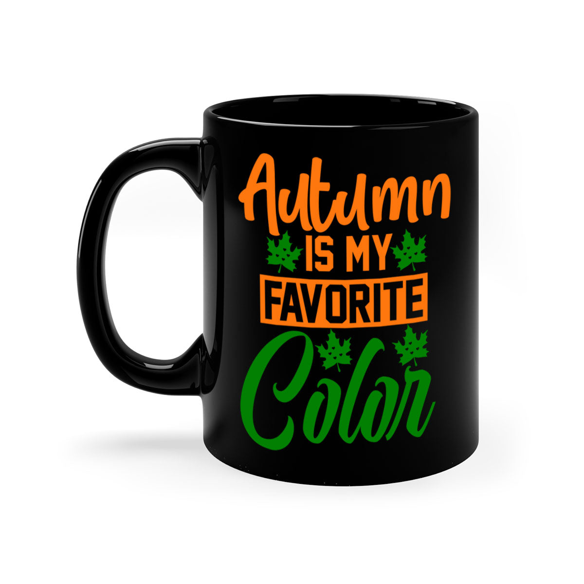 A two-tone ceramic mug with a glossy finish, featuring a colored handle and interior, perfect for enjoying autumn beverages.