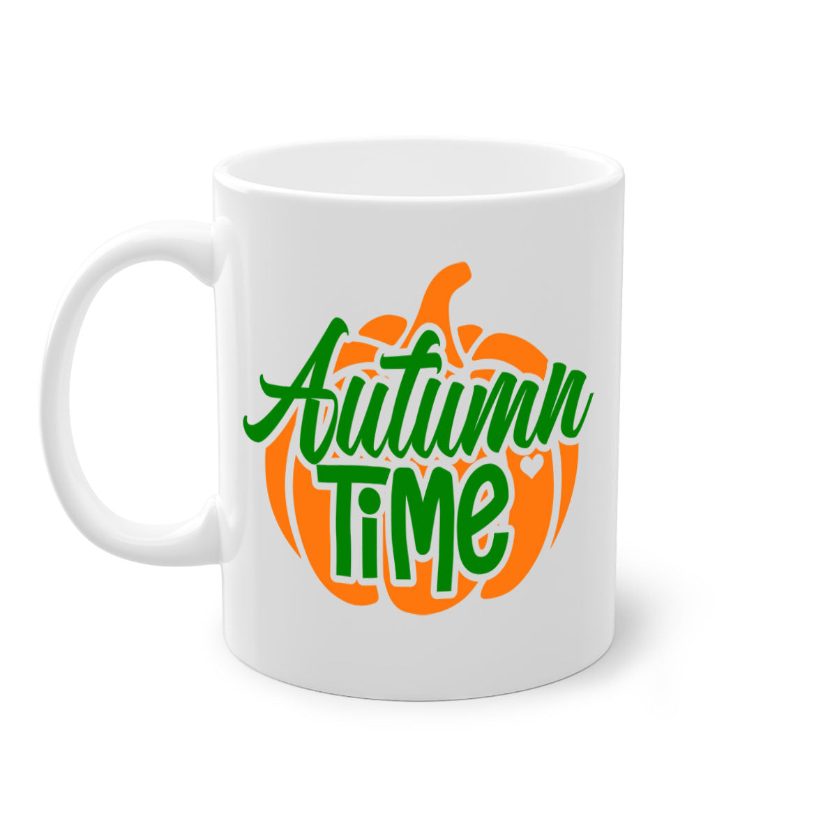 Autumn Time 34# Mug featuring a glossy finish, colored handle, and interior, available in multiple colors and sizes.