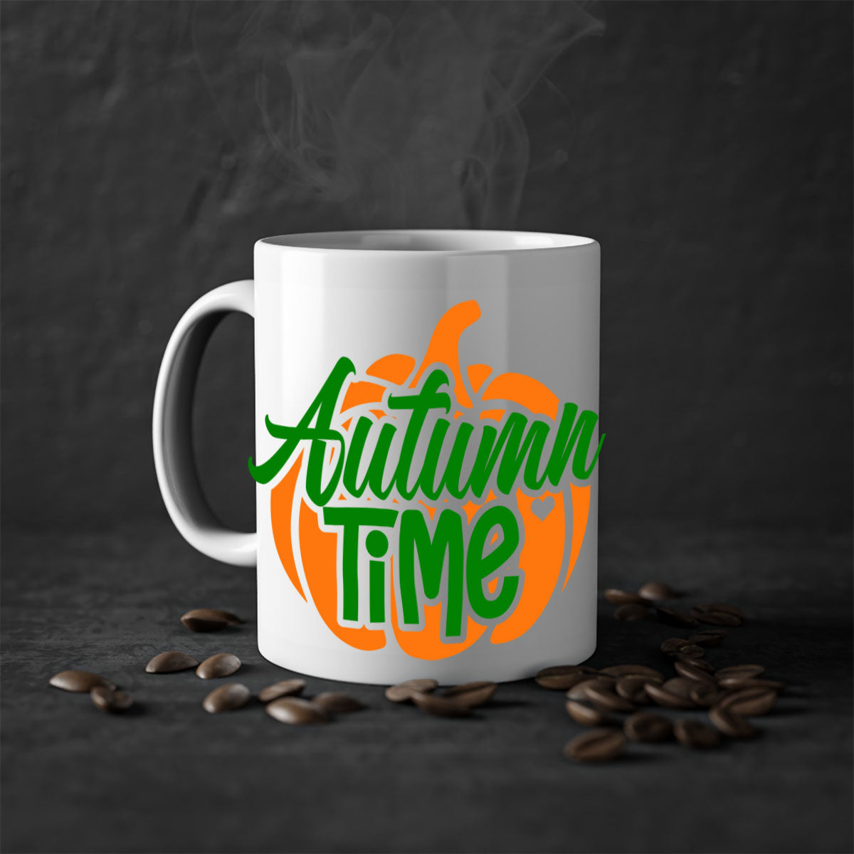 Autumn Time 34# Mug featuring a glossy finish, colored handle, and interior, available in multiple colors and sizes.