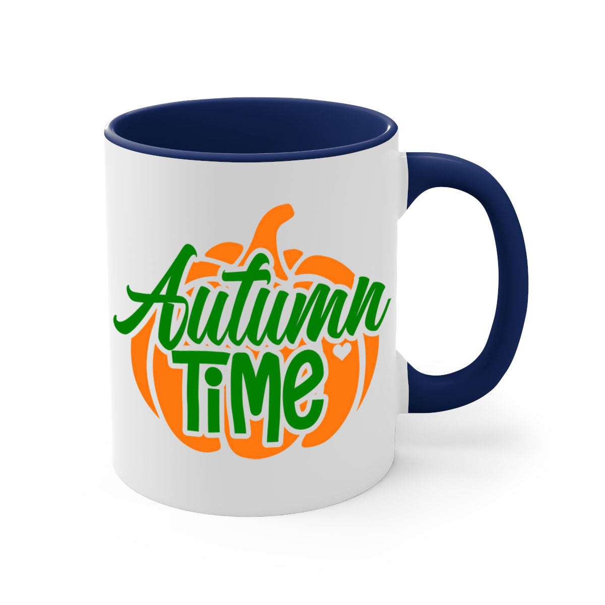 Autumn Time 34# Mug featuring a glossy finish, colored handle, and interior, available in multiple colors and sizes.