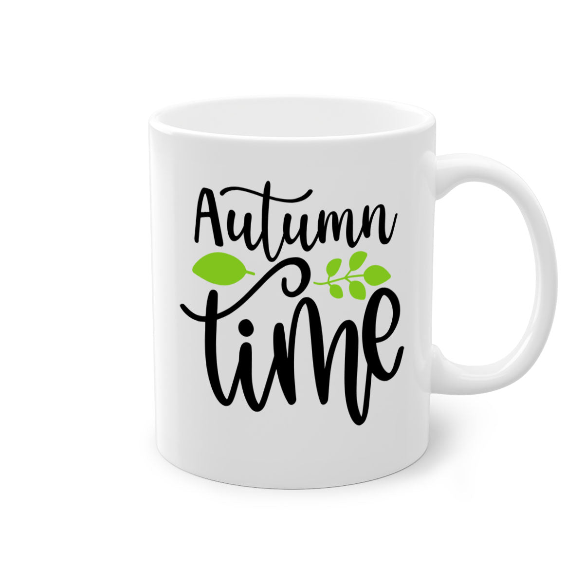 Autumn Time 35# Mug with colorful handle and glossy finish, available in multiple colors and sizes.